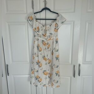 FRNCH White and Yellow Floral Midi Dress